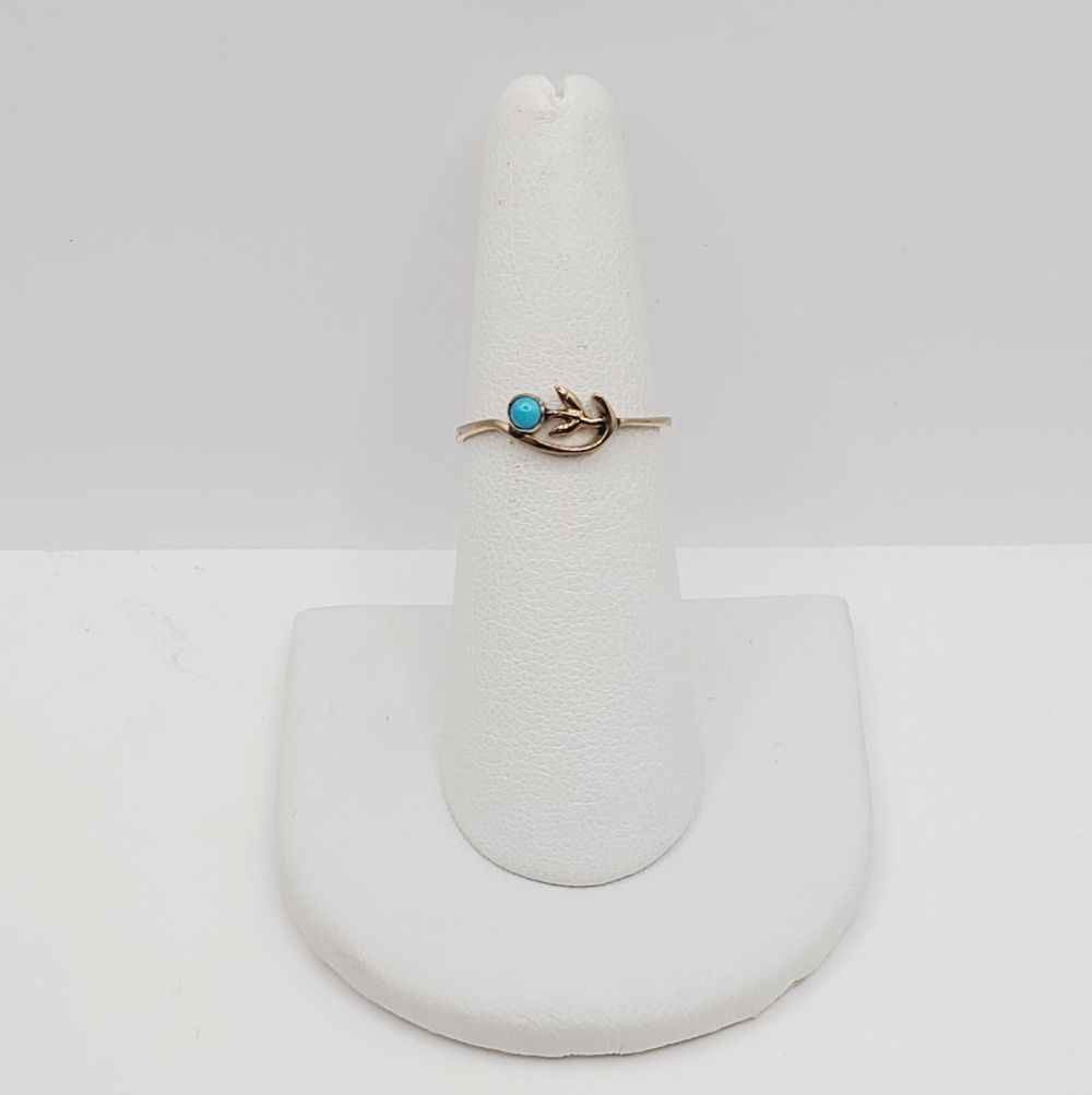 8k Solid Yellow Gold Tiny Cabochon Turquoise Ring… - image 7